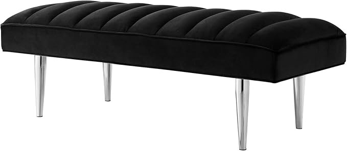 Nicole Miller Raul Bench - Velvet Upholstered | Channel Tufted | Mirrored Metal Legs | Glam | Bla... | Amazon (US)