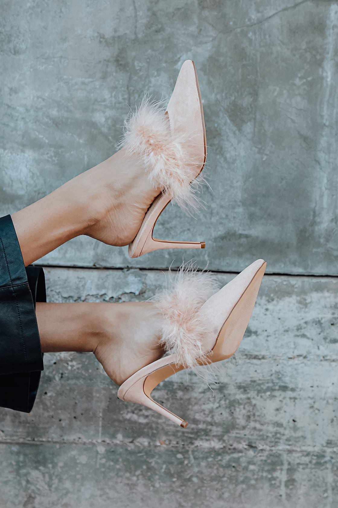 Fazal Blush Suede Feather Pointed-Toe Mules | Lulus (US)