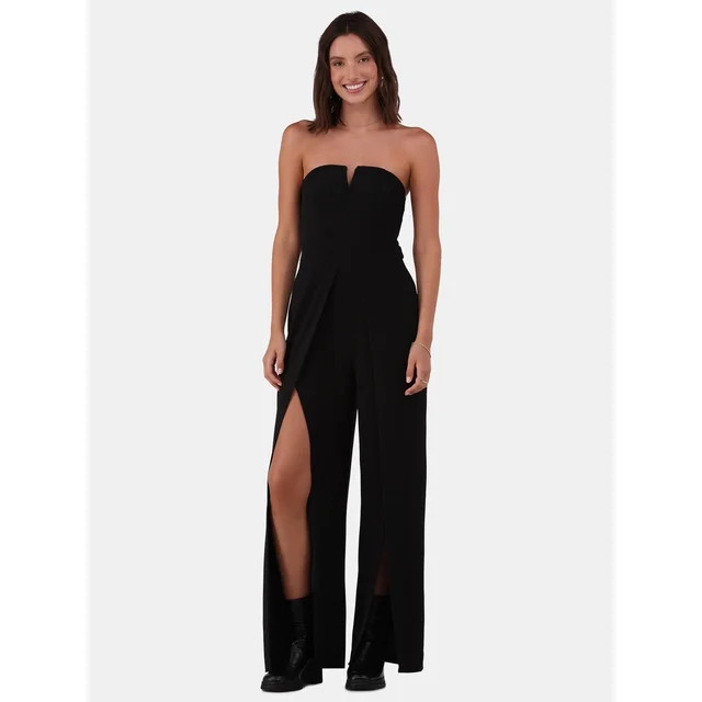 No Boundaries Strapless Tulip-Leg Shimmer Jumpsuit, Women's and Women’s Plus - Walmart.com | Walmart (US)