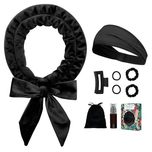 Gwabee No Heat Curling Headband, 70" Soft Hair Curlers to Sleep In Overnight Curls Headband, No Heat Hair Curler Ribbon Curl Wrap for Long Hair Rollers, 9 PCS Curling Rods Set with Yoga Strap -Black | Amazon (US)