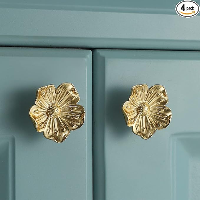 Redeam Flower Shape Brass Cabinet Knobs for Cabinet Drawer Cupboard Dresser Pulls Handle Single H... | Amazon (US)