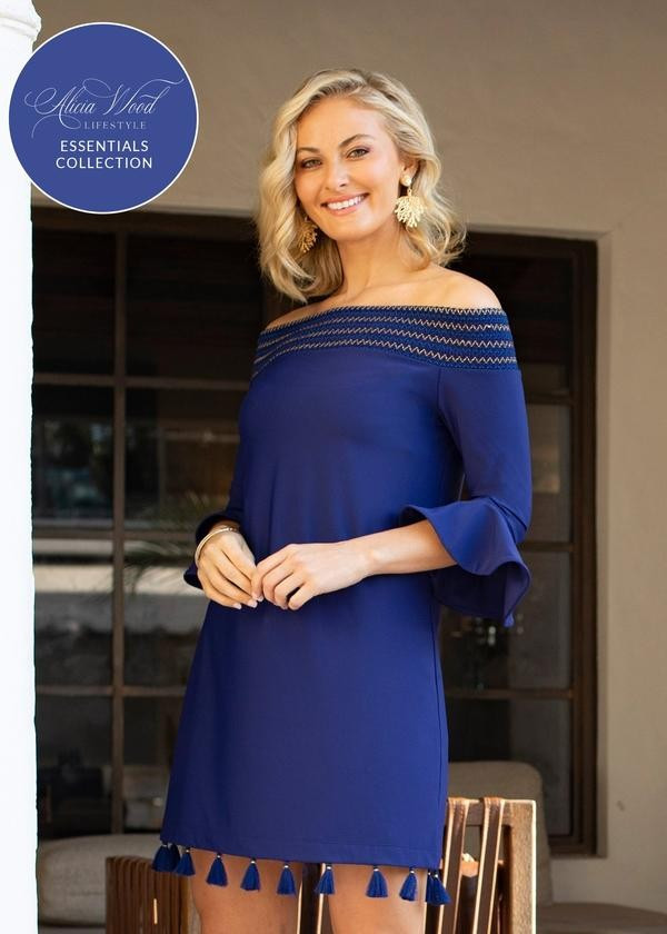 Navy Off The Shoulder Dress | Cabana Life