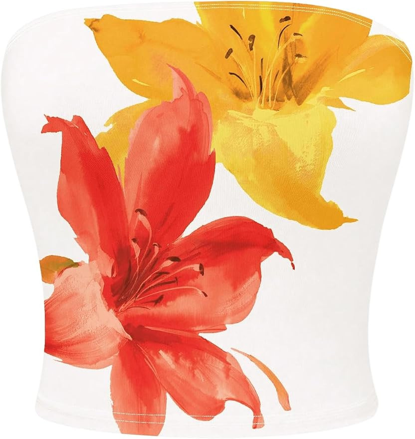 OYOANGLE Women's Floral Print Bandeau Tops Strapless Y2K Tube Crop Tops Streetwear | Amazon (US)