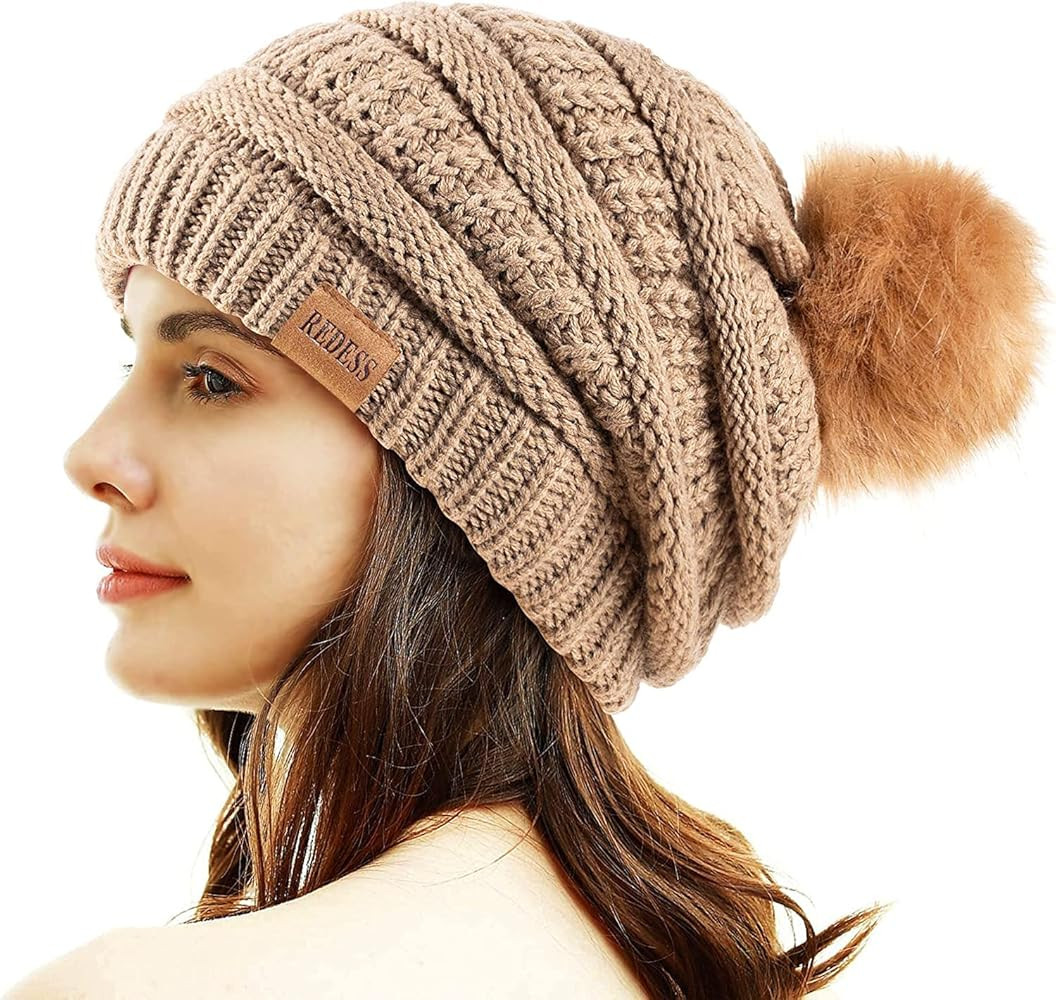 REDESS Women Winter Pom Pom Beanie Hat with Warm Fleece Lined | Amazon (US)