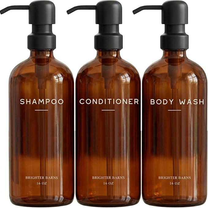 Amber Shampoo and Conditioner Dispenser Set by Brighter Barns - Body Wash and Shampoo Bottles wit... | Amazon (US)