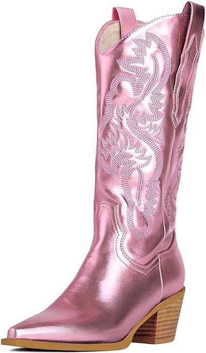MUCCCUTE Women's Cowgirl Boots Embroidered Cowboy Boots Chunky Block Heel Western Boots Vintage W... | Amazon (US)