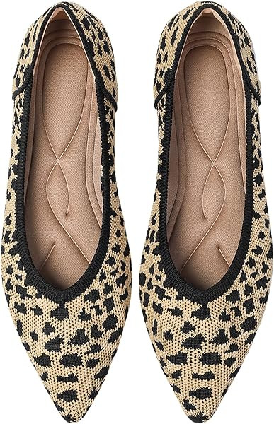 feabtonbd Women's Flats Shoes Pointed Toe Knit Ballet Comfortable Dressy Slip On Leopard Flat | Amazon (US)
