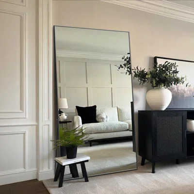 George Oliver oversized rectangle metal framed floor mirror with stand