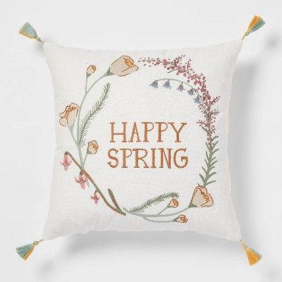 'Happy Spring' Square Throw Pillow Cream - Threshold™ | Target