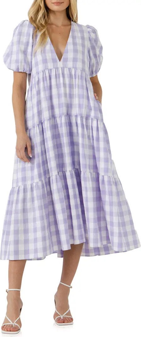English Factory Gingham Tiered Puff Sleeve Dress | Nordstrom | Nordstrom