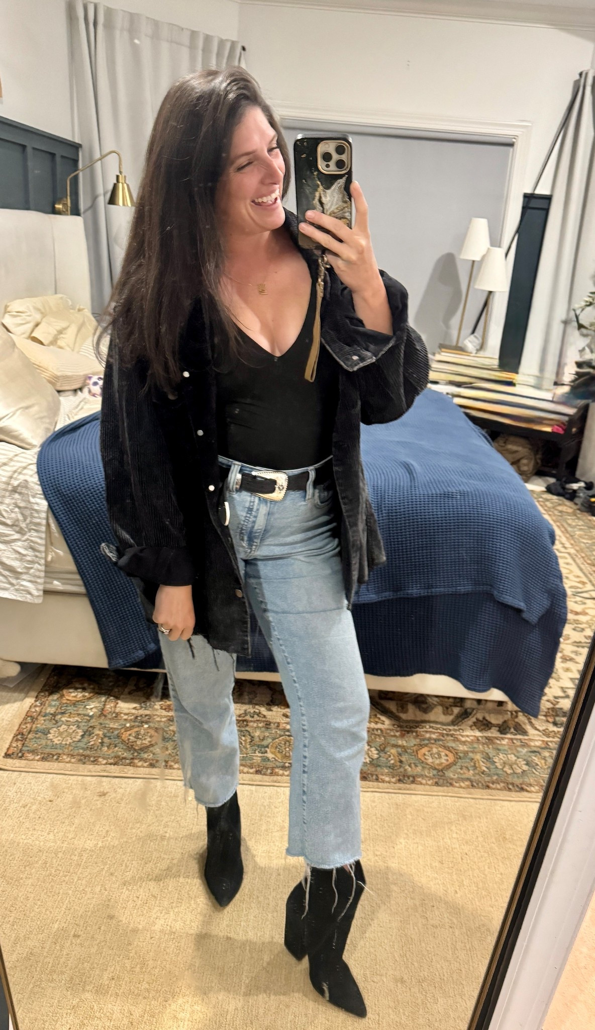 Date night outfit ideas 💕 Wearing an oversized corduroy jacket, Amazon bodysuit, high-rise jeans, and ankle boots — the perfect fall outfit combo. I love this casual chic look for dinner or a night out. My gold necklace is from the Angela Collection at Rellery. 

#DateNightOutfit #FallOutfitIdeas #LTKFallStyle #CorduroyJacket #AmazonBodysuit #AnkleBoots #HighRiseJeans #RelleryJewelry #AngelaCollection #FallFashion #LTKUnder100 #OOTD #CasualChic #LTKStyle #LTKFinds #OutfitInspo

#LTKPetite #LTKStyleTip #LTKSaleAlert