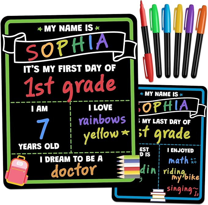 First Day of School Sign Board with Liquid Chalk Markers - 14”x11” Double-Sided & Reusable - ... | Amazon (US)