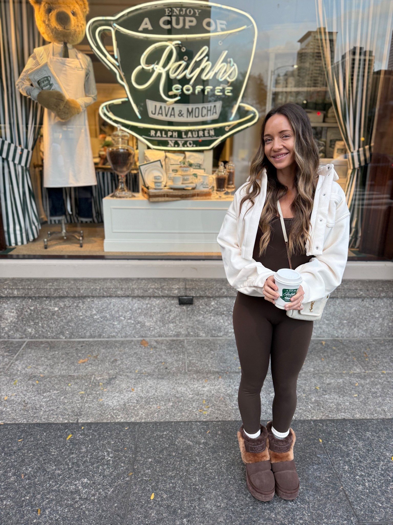 Espresso brown Alo onesie cropped velour jacket. Winter outfit platform uggs outfit Chicago outfit 

#LTKStyleTip #LTKActive #LTKfitnessgoals