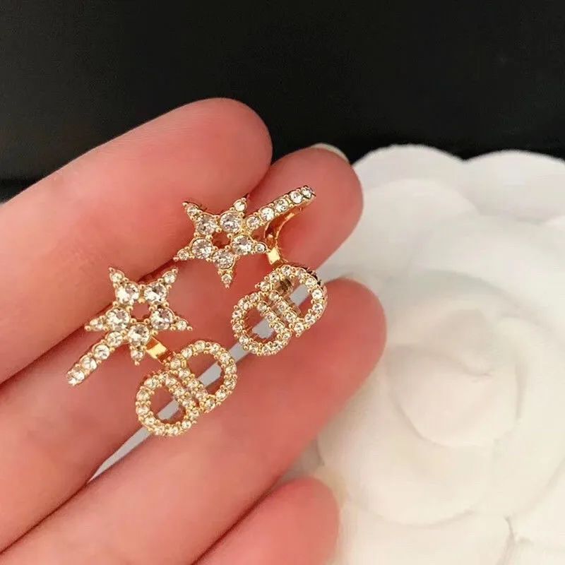 Luxury Brand Designer Earrings Diamond Stud Star Gold Plated Stud Earrings Women Earring Wedding ... | DHGate