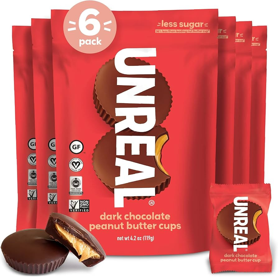 UNREAL Dark Chocolate Peanut Butter Cups | 5g Sugar | Certified Vegan, Gluten Free, Fair Trade, N... | Amazon (US)