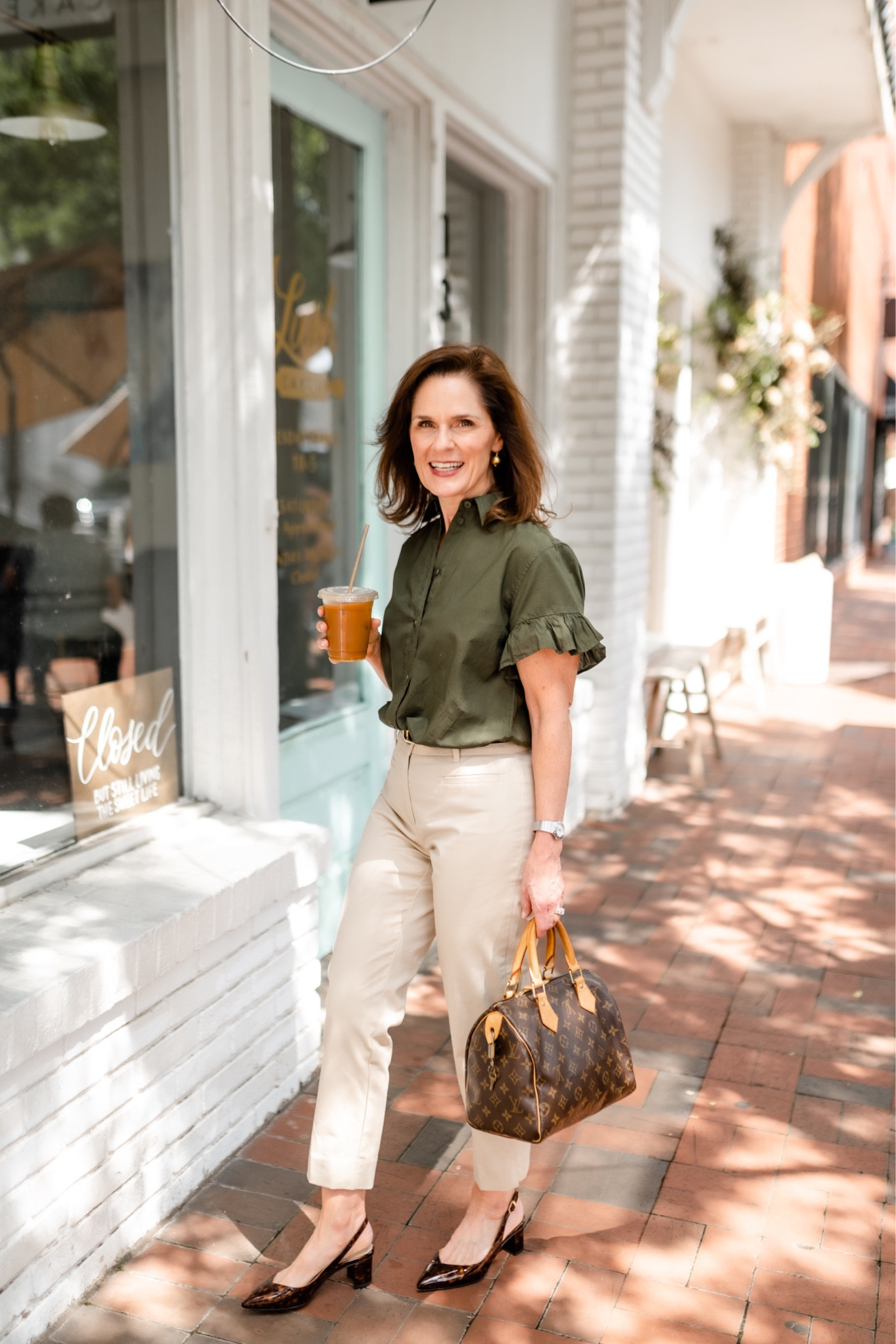 Fall transition outfit.  Olive green top, khaki cropped pants, petite, petite friendly
#ltkover40 #ltkpetite

#LTKSeasonal #LTKunder100 #LTKstyletip