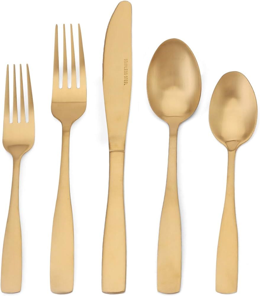 Matte Gold Silverware Set, Satin Finish 40-Piece Stainless Steel Flatware set, Tableware Cutlery ... | Amazon (US)