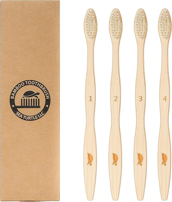 Sea Turtle Plant-Based Bristles, Bamboo Toothbrushes, Soft Natural Toothbrush for Adults (4 Pack) | Amazon (US)