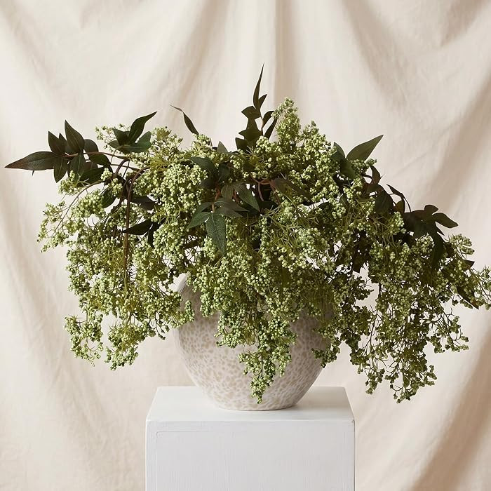 Dingion 3 Pcs 43 in Fall Berry Stem for Vase Artificial Nandina Green | Amazon (US)