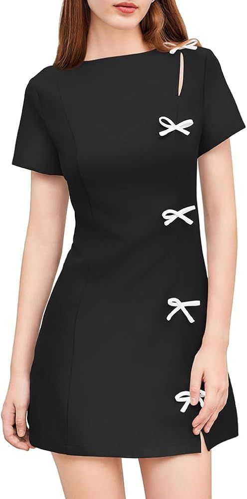 XXTAXN Women's Summer Boat Neck Short Sleeve Elegant Y2k A Line Mini Dress | Amazon (US)