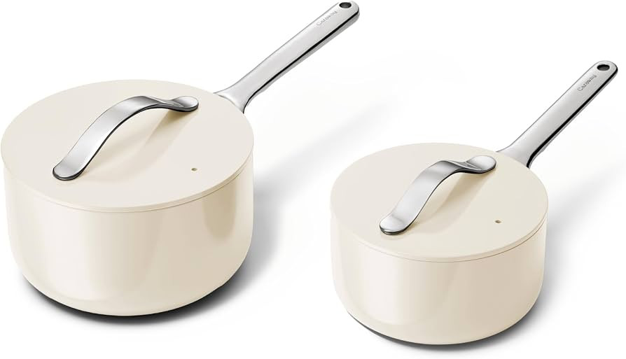 Caraway Nonstick Ceramic Sauce Pans with Lids (3 qt & 1.75 qt) - Non Toxic, PTFE & PFOA Free - Ov... | Amazon (US)