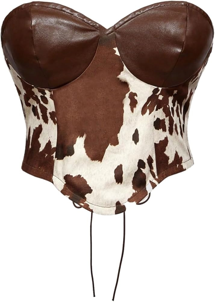 SweatyRocks Women's Cow Print PU Leather Bustier Corset Top Cowgirl Western Country Concert Tube ... | Amazon (US)