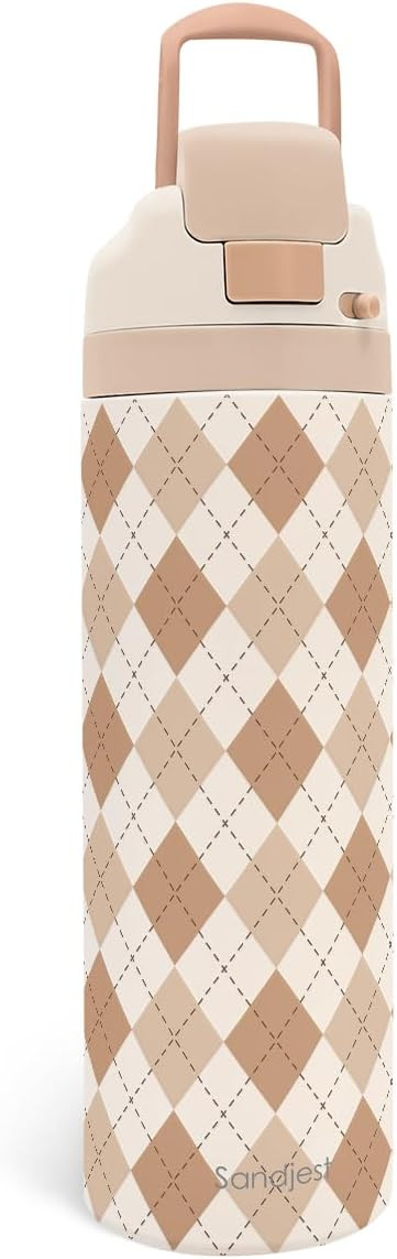 SANDJEST Argyle Stainless Steel Push-Button Water Bottle, 24oz | Amazon (US)