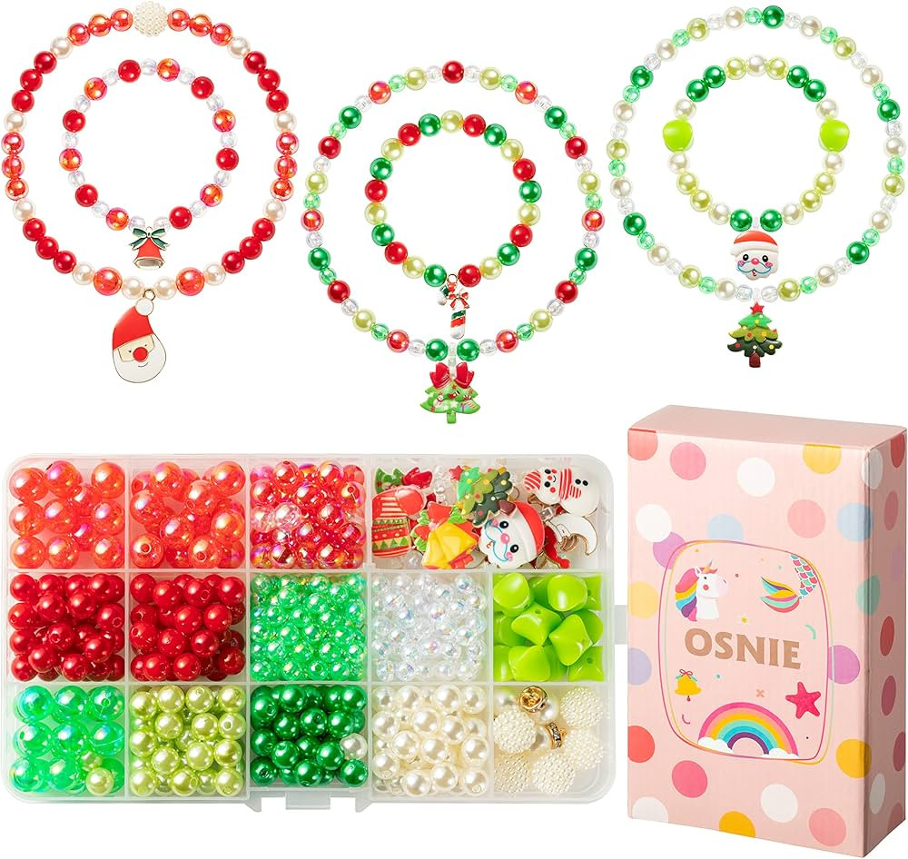OSNIE Red Green DIY Bead Jewelry Making Kit - Santa Claus Snowman Penguin Christmas Trees Reindee... | Amazon (US)