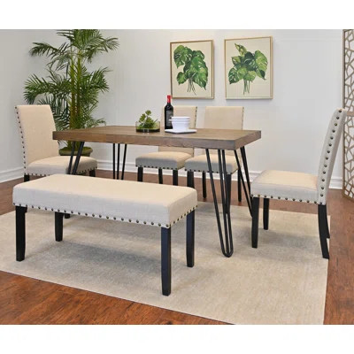 6-Piece Dining Set, Hairpin Dining Table With 4 Chairs And Upholstery Bench | Wayfair North America