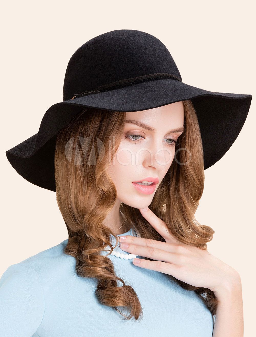 Black Wool Hat Felt Floppy Hat For Women | Milanoo
