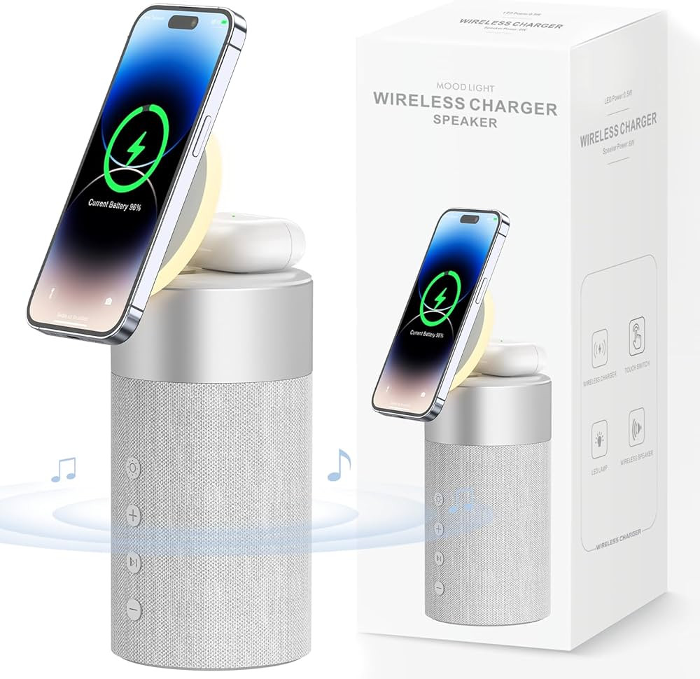 Amazon.com: COLSUR Bluetooth Speaker with Night Light - 3 in 1 Mag-Safe Wireless Charger for iPho... | Amazon (US)
