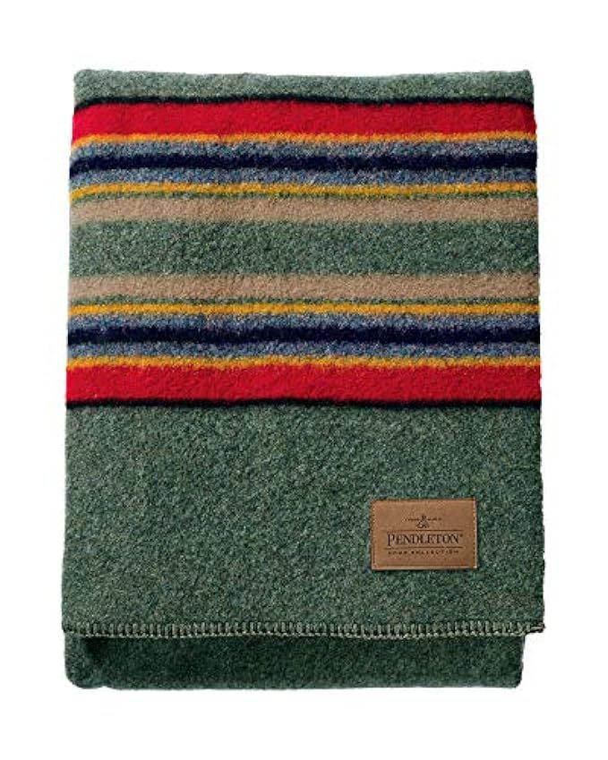 Pendleton Yakima Camp Thick Warm Wool Indoor Outdoor Striped Throw Blanket, Green Heather, Twin | Amazon (US)
