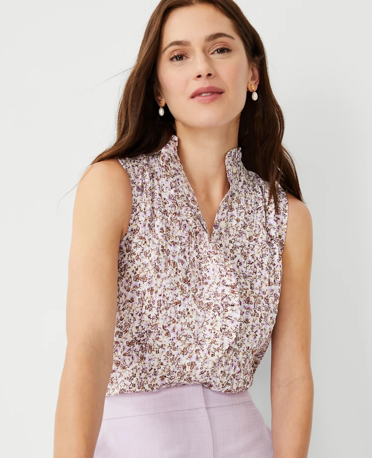 Floral Ruffle Pintucked Popover Shell | Ann Taylor (US)
