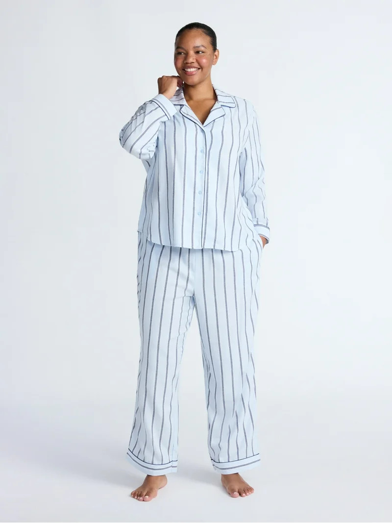 Joyspun Women's Long Sleeve Flannel Sleep Top and Pants Pajama Set, 2-Piece, Sizes XS-3X | Walmart (US)