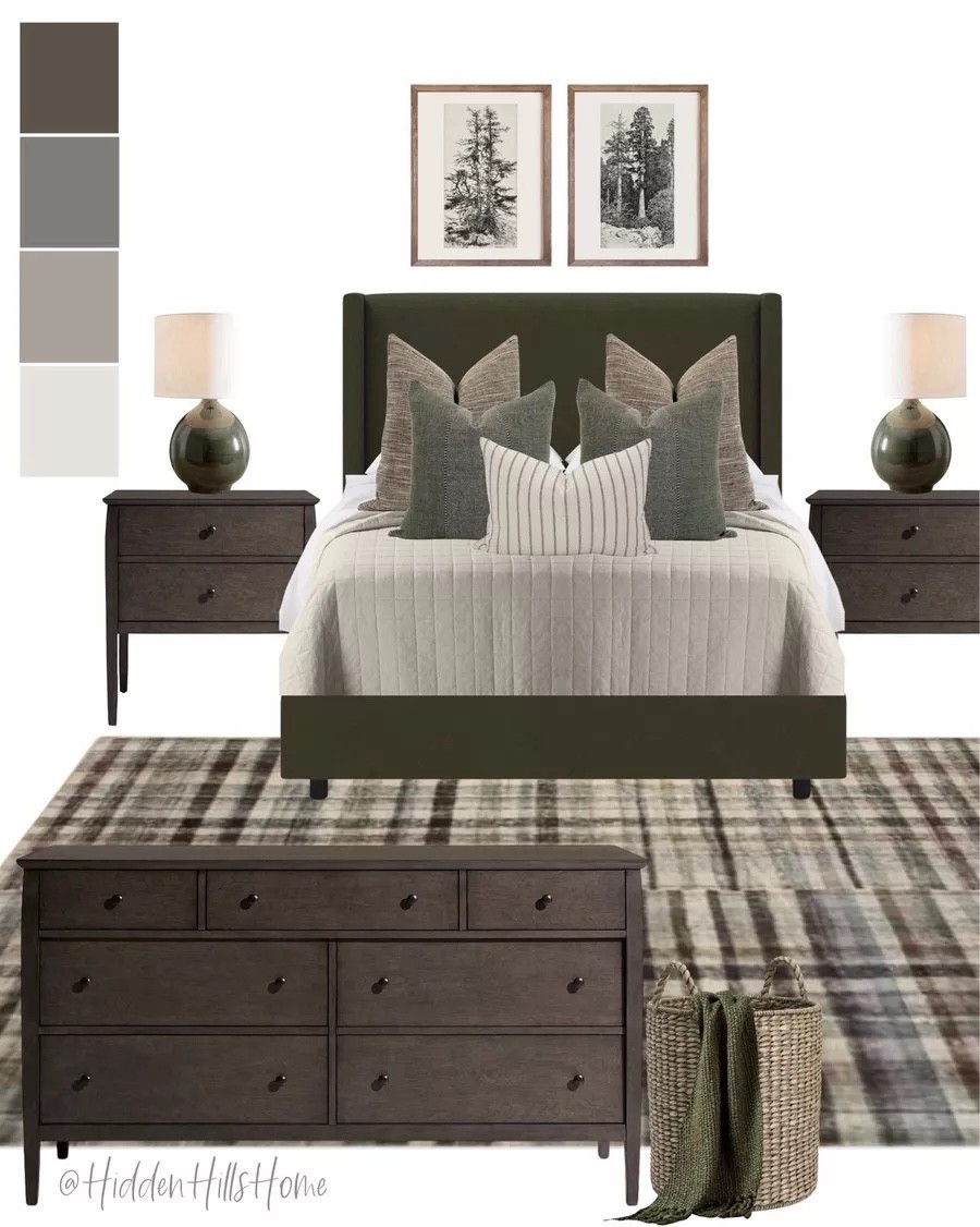 masculine bedroom mood board, nightstand, bedroom rug, home decor, bedroom design ideas, moody bedroom decor, modern transitional bedroom mood board #bed

#LTKMens #LTKHome #LTKSaleAlert