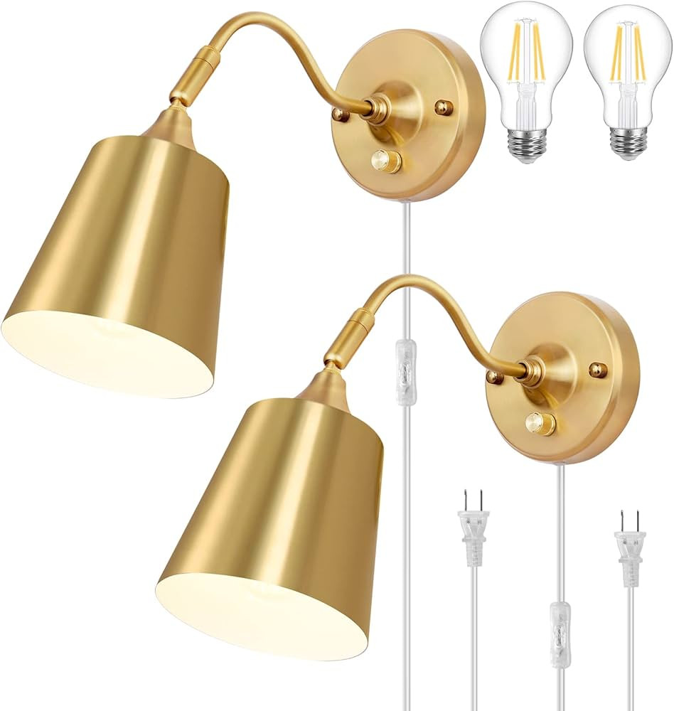 TRLIFE Wall Sconce Plug in, Dimmable Wall Sconces Adjustable Gold Wall Lights with Plug in Cord a... | Amazon (US)