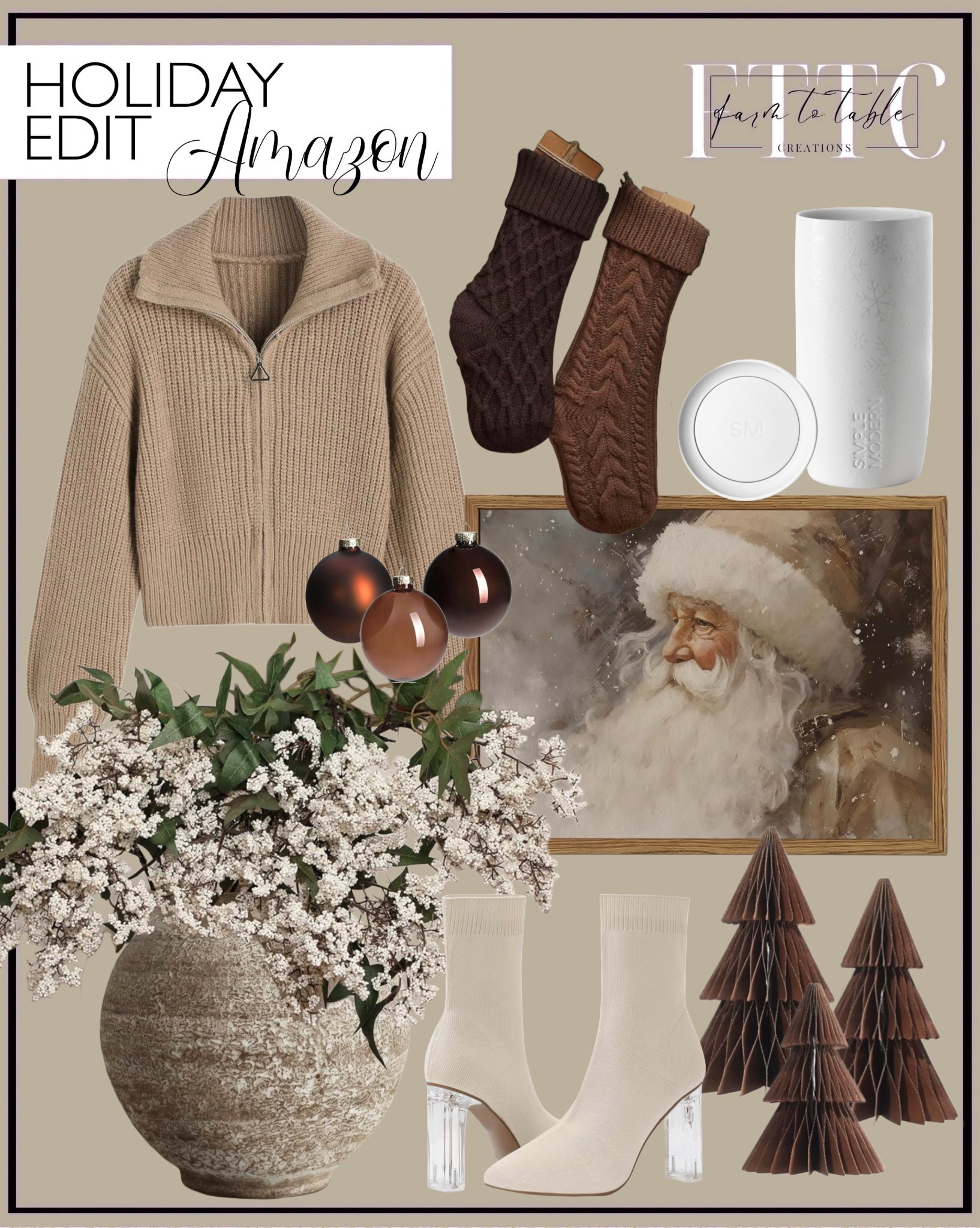 Holiday Edit: Cozy Neutrals & Warm Amazon Favorites
Follow @farmtotablecreations on Instagram for more home styling & daily deals.

This Holiday Edit blends soft neutrals, warm browns, and textured winter pieces—chunky knit socks, the prettiest half-zip sweater, a classic Santa art piece, ceramic mug warmer, frosted vase with winter stems, chocolate glass ornaments, and sculptural wood trees. Perfect for creating that warm, modern-organic holiday feel with Amazon finds.

#amazonhome #amazonfinds #holidaydecor #holidaystyle #christmasdecor #cozyhome #neutralchristmas #homedecor #amazonfavorites #woodsandwhites #winterdecor #festivedecor #amazonmusthaves #livingroomdecor #seasonaldecor


#LTKHome #LTKHoliday #LTKootd
