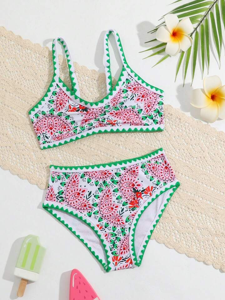 Young Girl Paisley Printed Beachwear Bikini Swimsuit, Mommy And Me Matching Outfits (3 Sets Sold ... | SHEIN