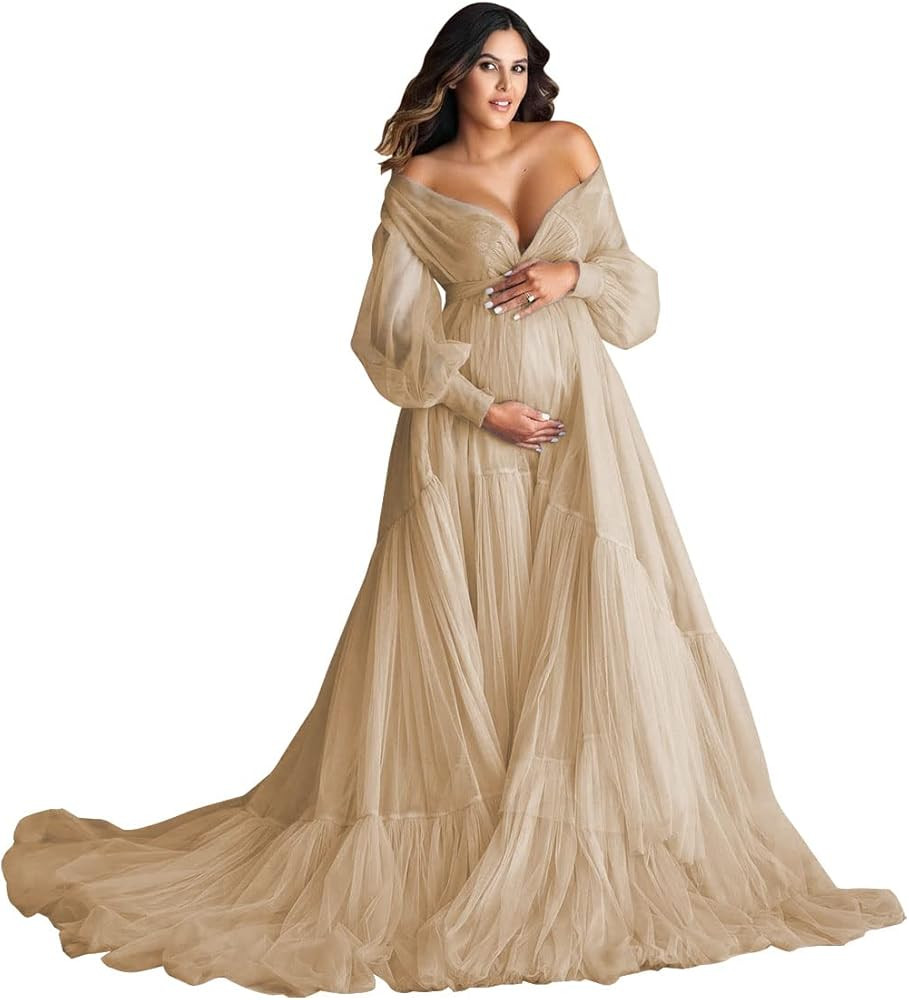 Women's Tulle Robe for Maternity Photoshoot Dress Puffy Pregnancy Gown Lingerie Bridal Baby Showe... | Amazon (US)