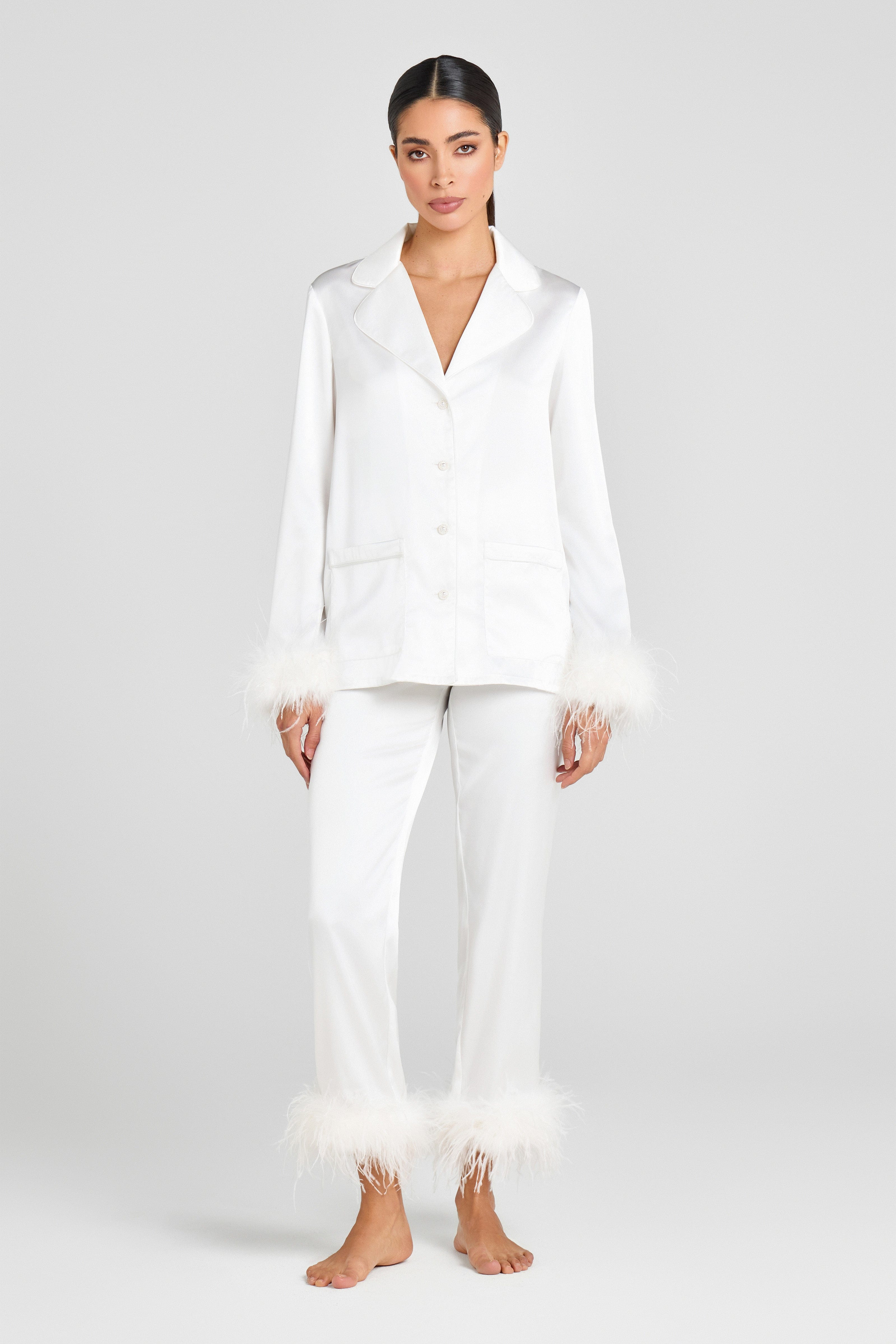 DARCIE White Silk Touch Pyjamas | NADINE MERABI | Nadine Merabi