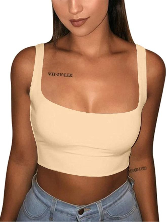 GOBLES Women's Sexy Summer Basic Solid Sleeveless Stretch Crop Tank Top | Amazon (US)