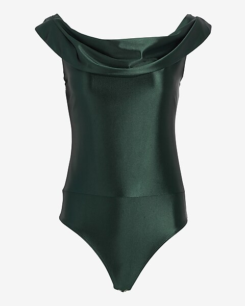 Satin Off The Shoulder Draped Thong Bodysuit | Express