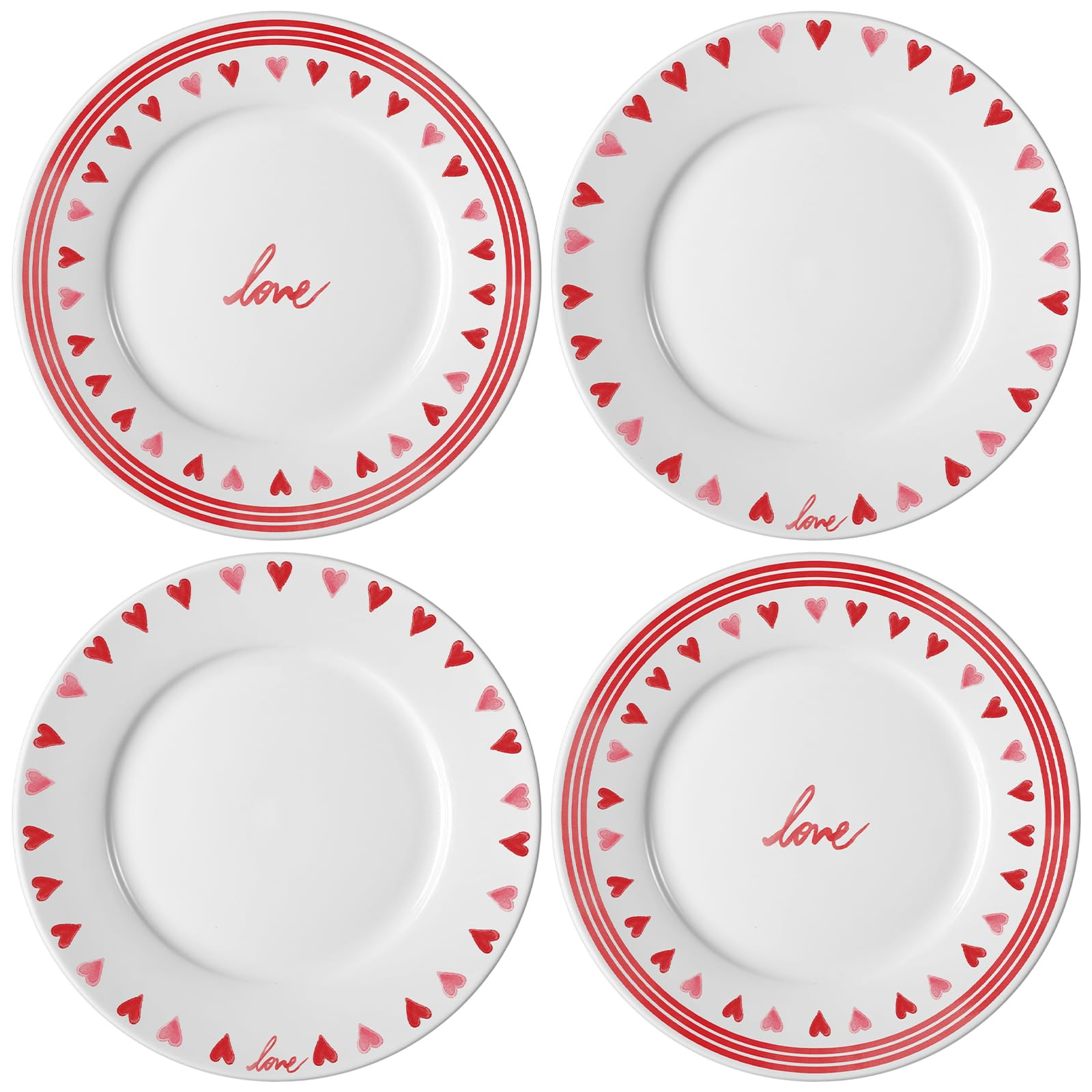 Jinei 4 Pcs Valentine's Day Ceramic Plates Set 10 Inch Heart Round Dining Serving Plates Red Whit... | Amazon (US)