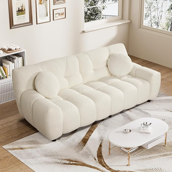 Boucle Cloud Sofa Couch, Comfy Deep Seat Sherpa Couch, 72.8" Upholstered Cozy Teddy 2 Seat Marshm... | Amazon (US)