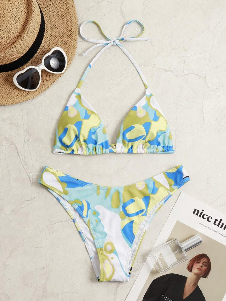 Allover Graphic Triangle Bikini Swimsuit | SHEIN