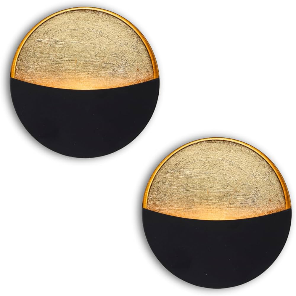 Black Wall Candle Holder Set of 2 with Gold Leaf Interior, Metal Wall Candle Sconces, Vintage Sty... | Amazon (US)