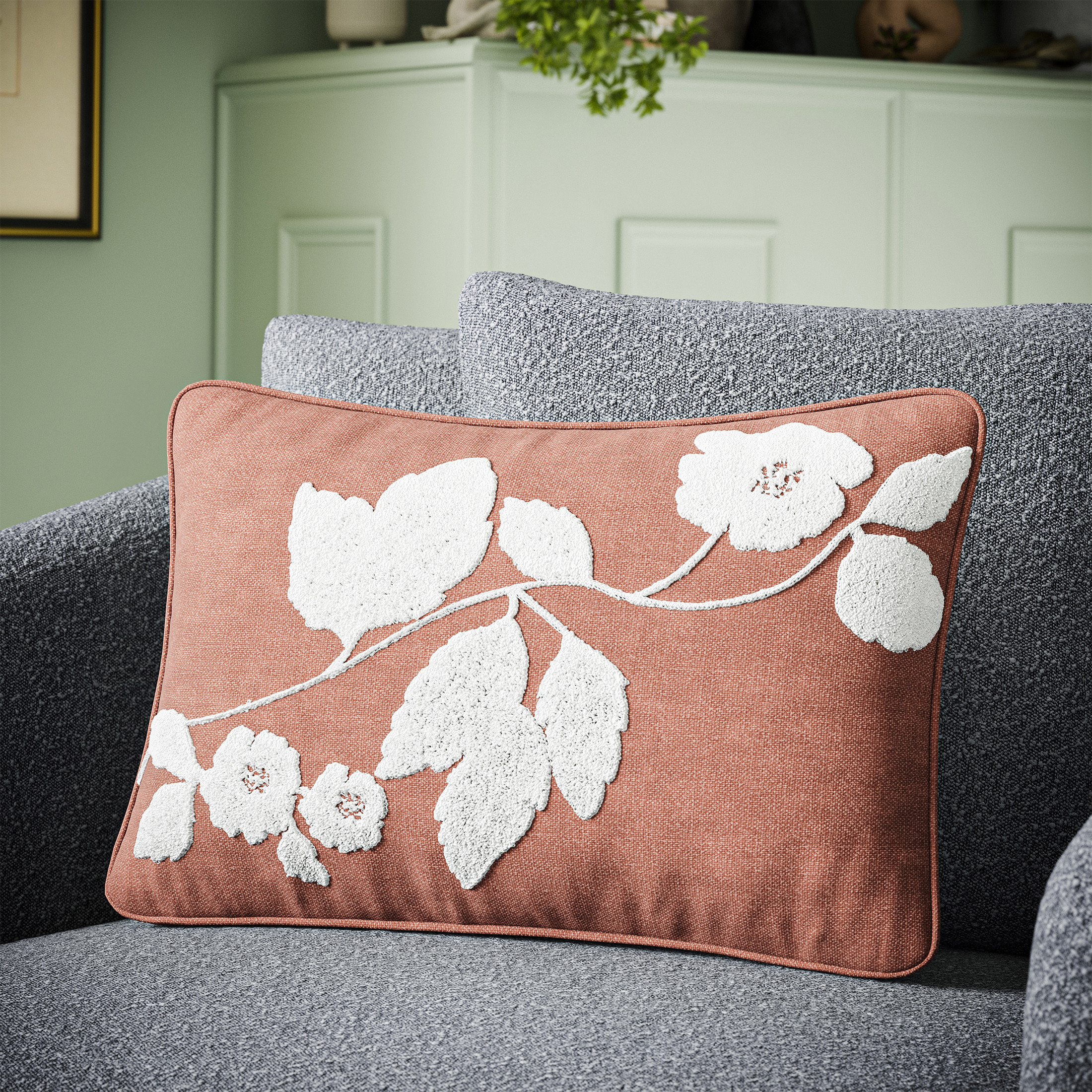 Beautiful Boucle Embroidered Floral Decorative Pillow by Drew Barrymore, 14" x 20", Terracotta - ... | Walmart (US)