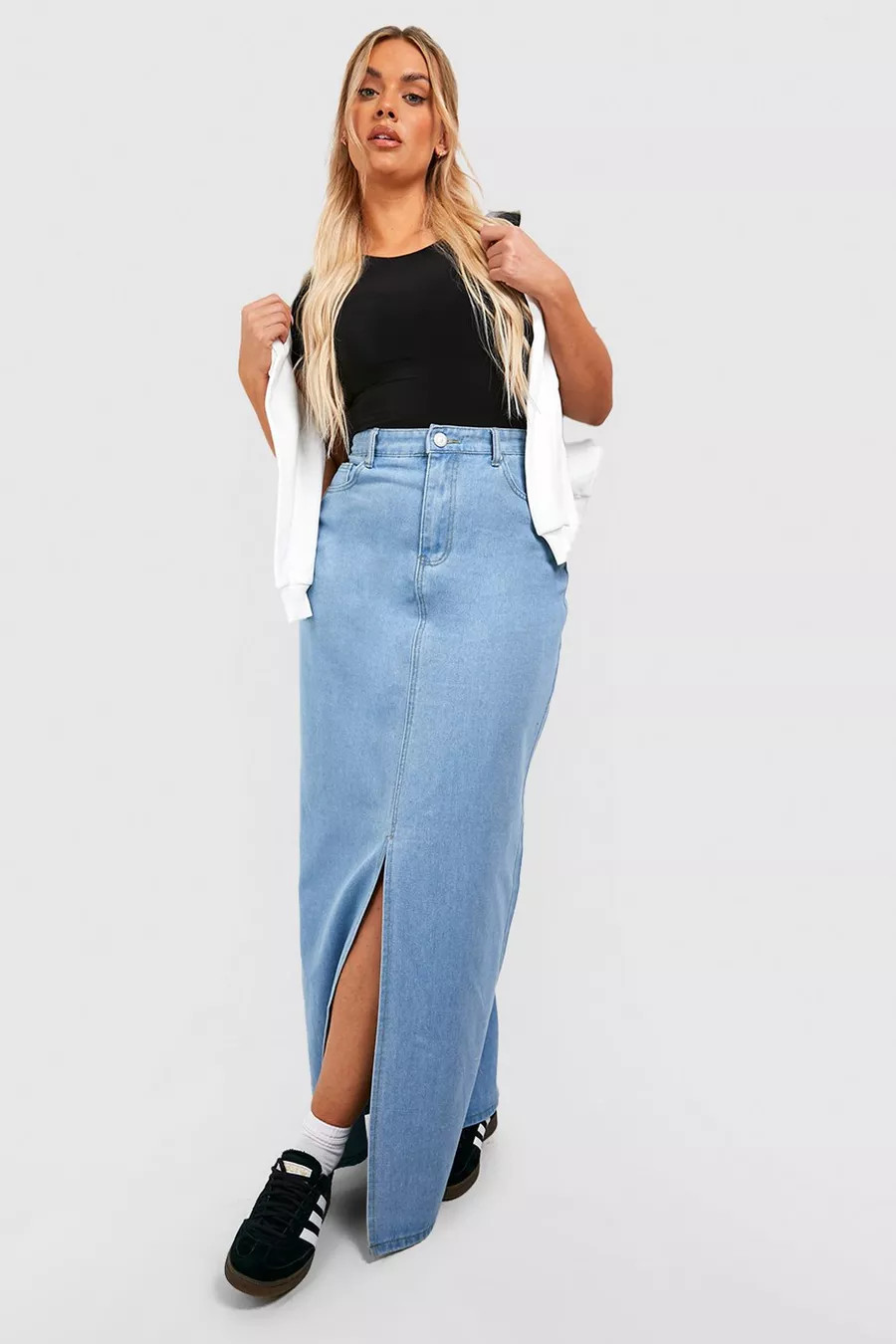 Plus Denim Split Front Maxi Skirt | Boohoo.com (US & CA)