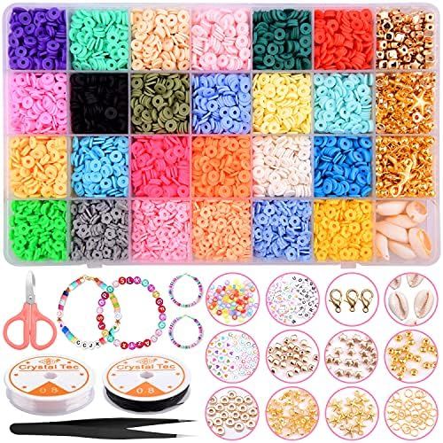 CCJK Clay Flat Beads 6800Pcs Polymer Clay Beads 6mm Round Rainbow Clay Spacer Beads Disc Beads fo... | Amazon (US)