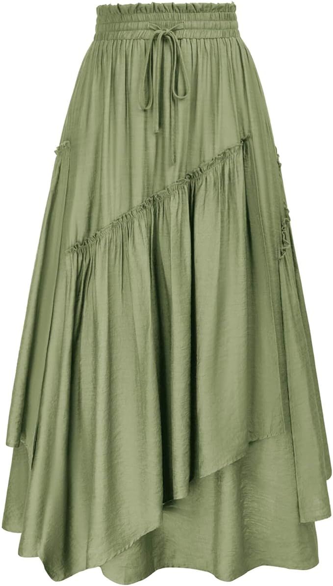 Scarlet Darkness Women Renaissance Layered Long Skirt Elastic High Waist Tiered Skirt with Pocket... | Amazon (US)